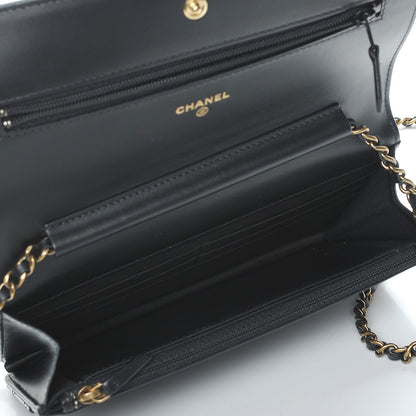 Chanel Patent Calfskin Quilted Boy Wallet On Chain WOC Black 5 of 8