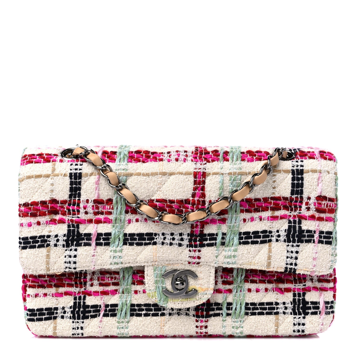 Chanel Tweed Quilted Medium Double Flap Beige Pink 1 of 11