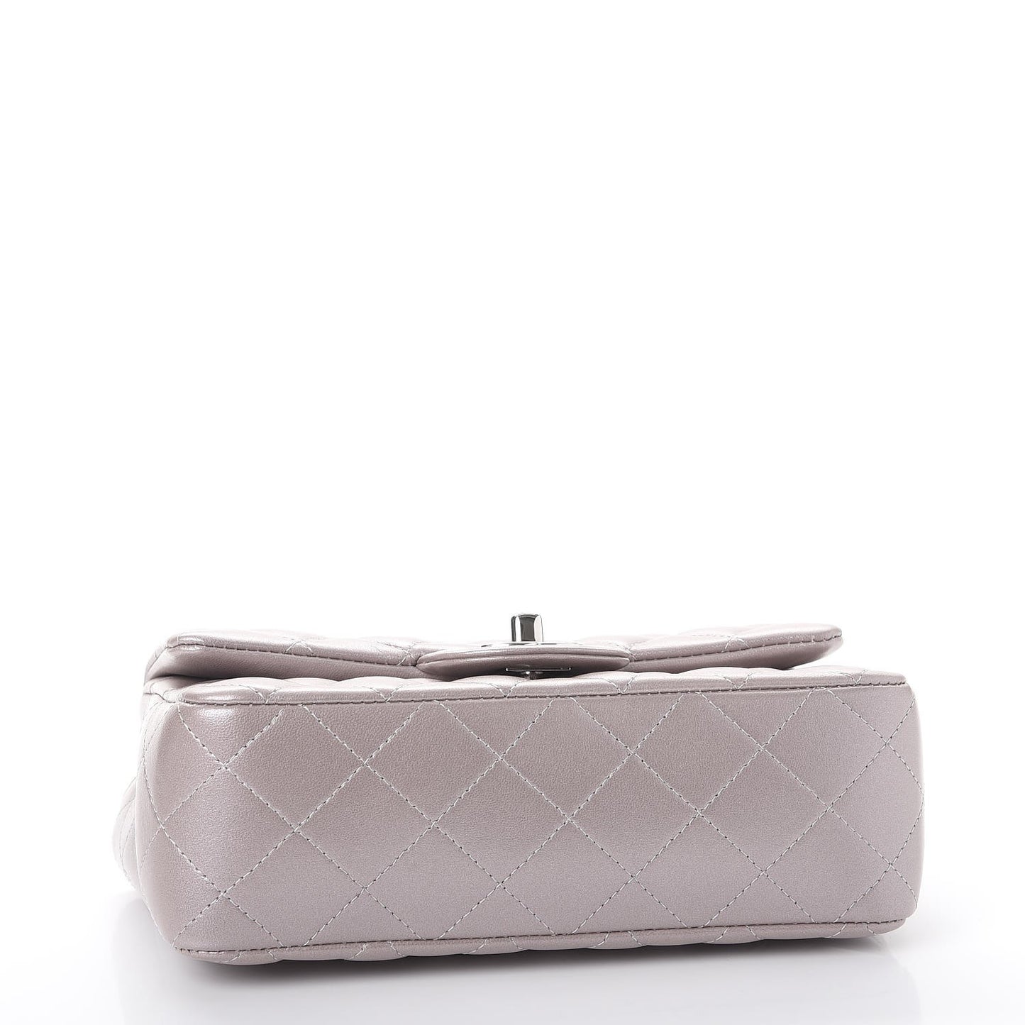Metallic Lambskin Quilted Mini Rectangular Flap Silver