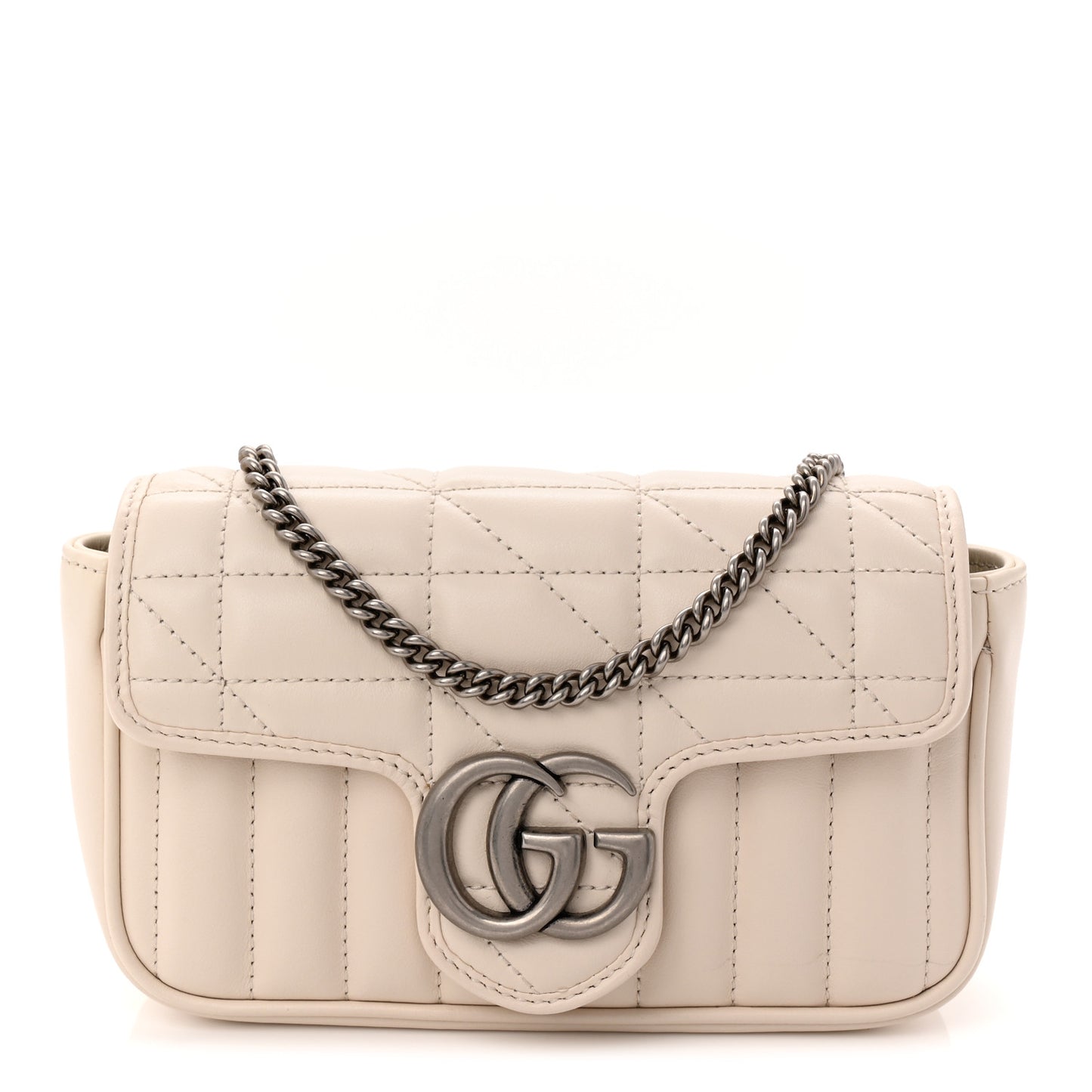 Calfskin Matelasse Aria Super Mini GG Marmont Shoulder Bag Mystic White