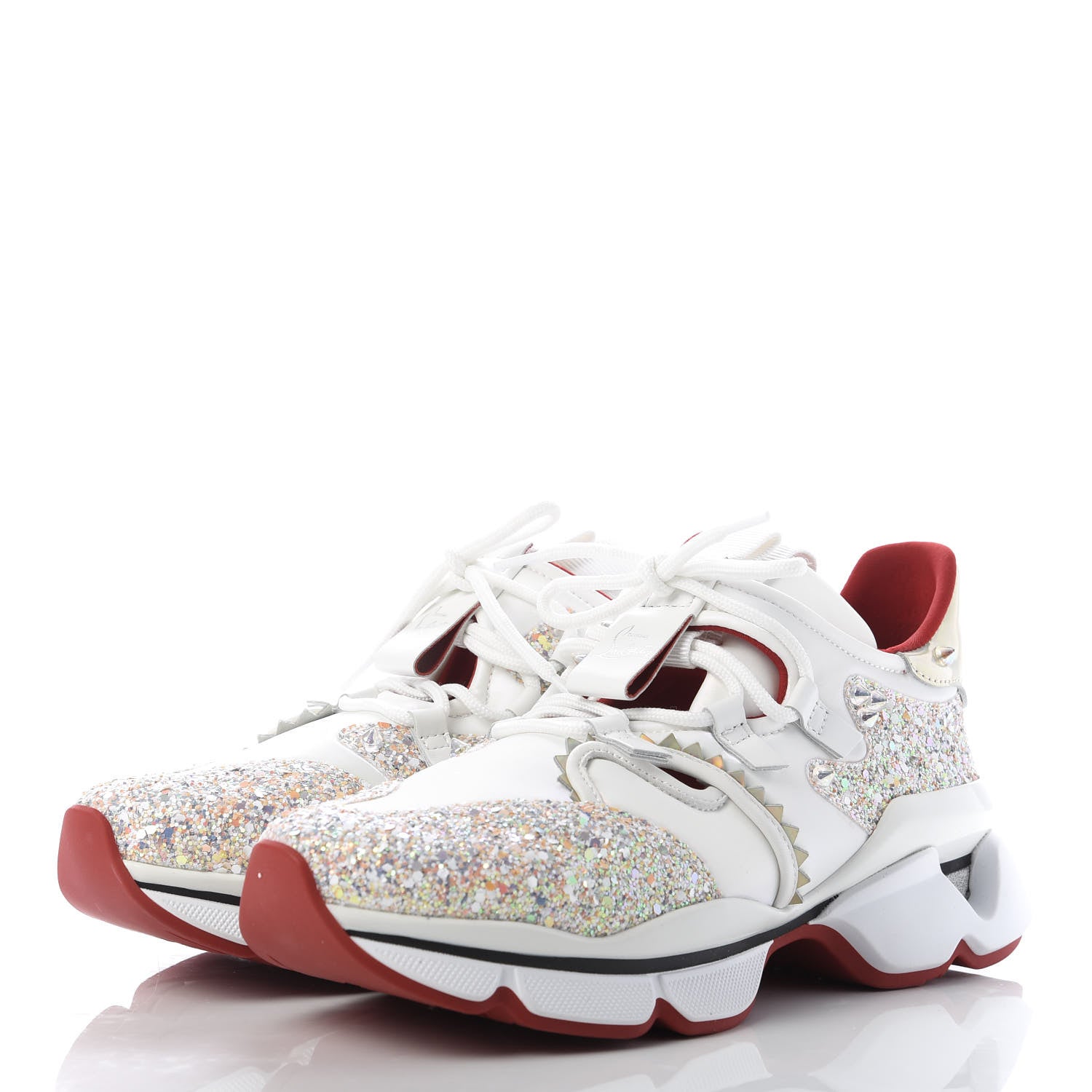 Christian Louboutin Calfskin Glitter Donna Red Runner Sneaker 37 White Multicolor 3 of 9