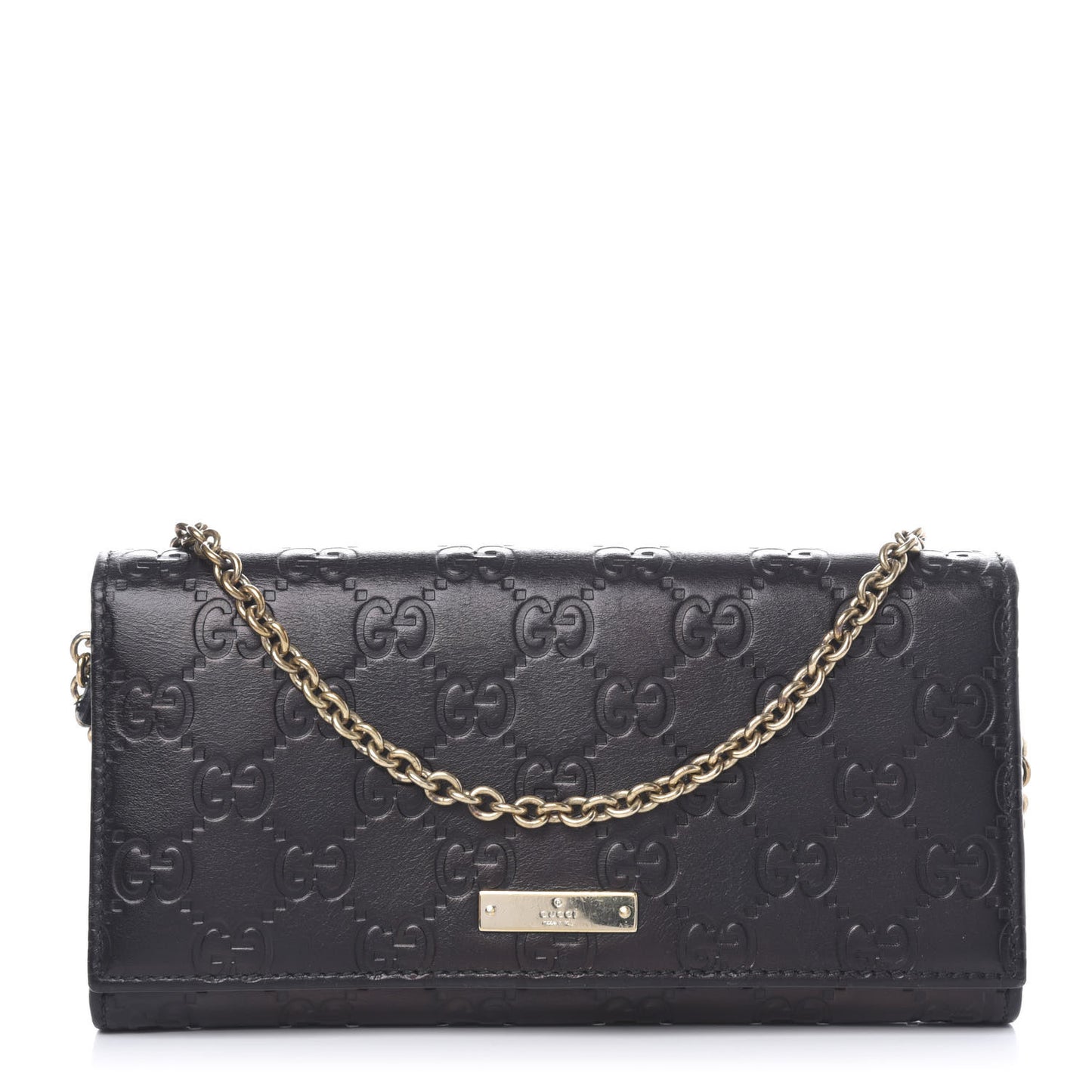 Guccissima Margaux Calfskin Metal Bar Chain Wallet Black