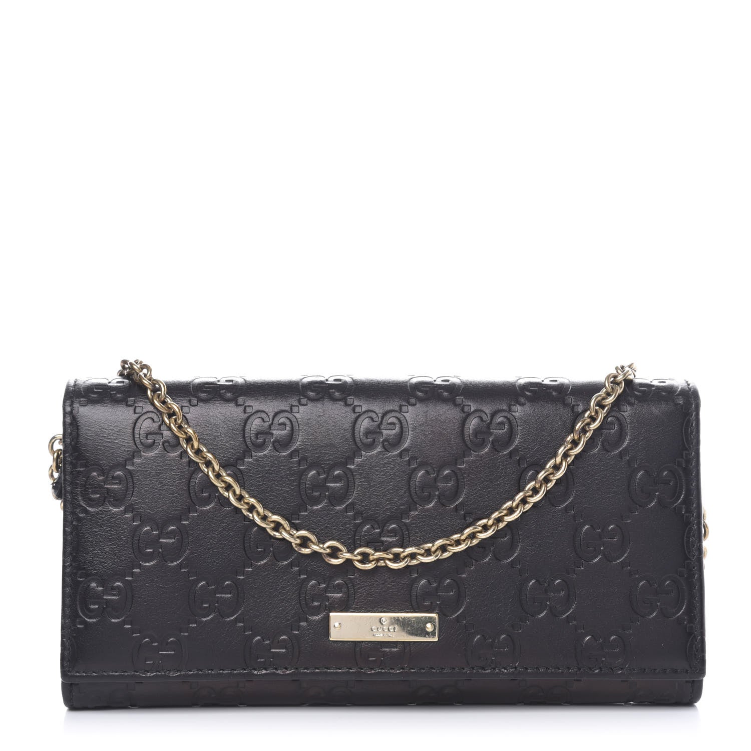 Gucci Guccissima Margaux Calfskin Metal Bar Chain Wallet Black 1 of 8