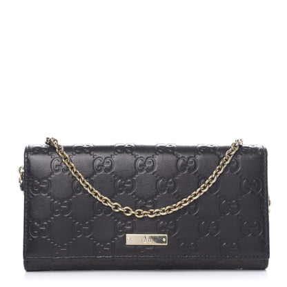 Gucci Guccissima Margaux Calfskin Metal Bar Chain Wallet Black 1 of 8
