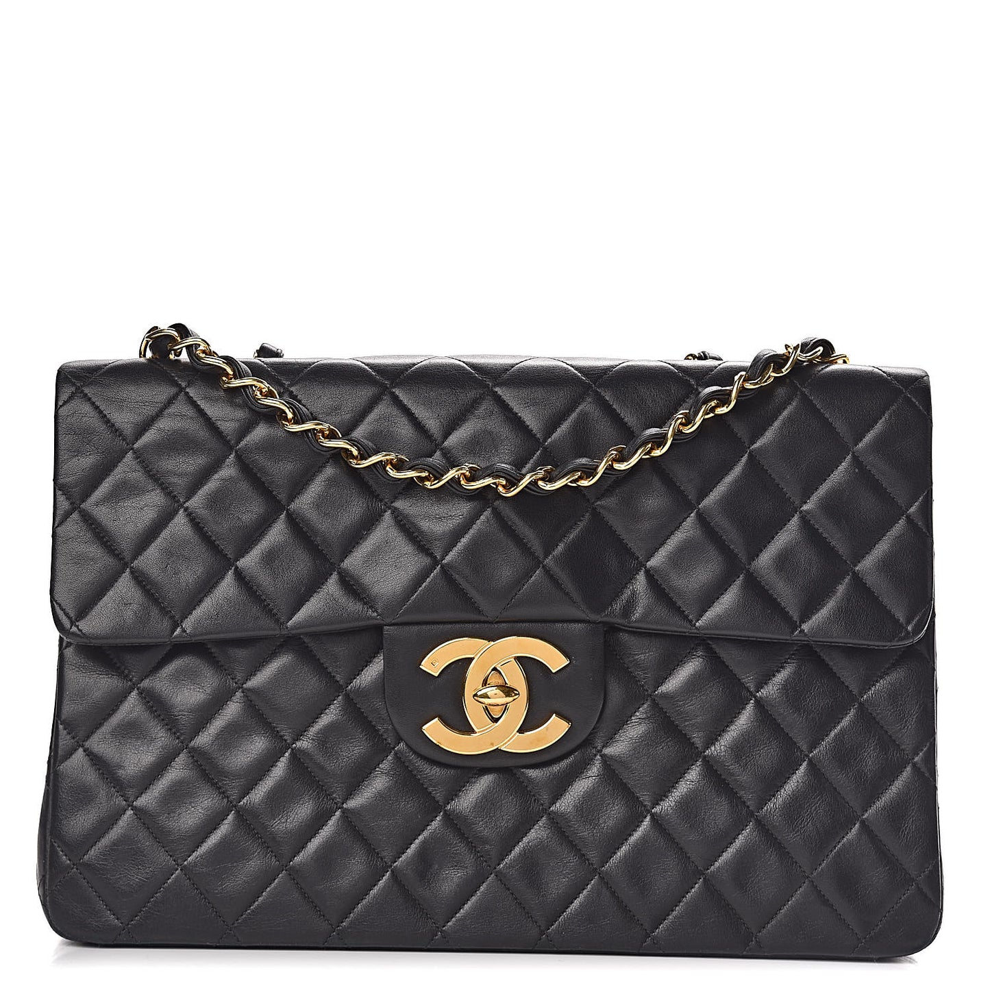 Lambskin Quilted XL Jumbo Single Flap Black
