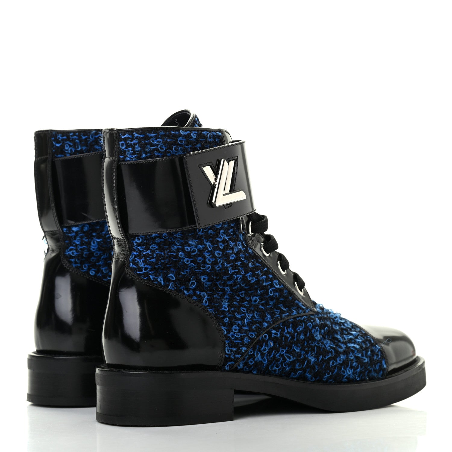Louis Vuitton Tweed Calfskin Wonderland Ranger Boots 36.5 Blue Black 4 of 8