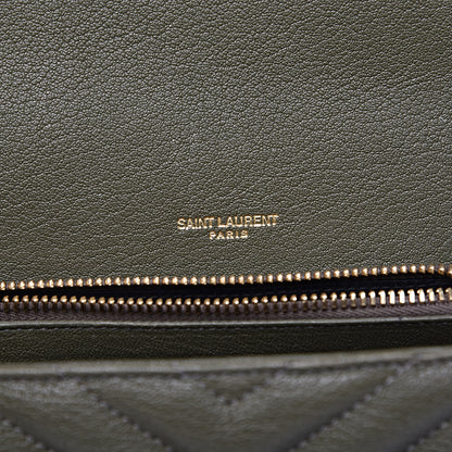 Saint Laurent Sheepskin Matelasse Chevron Monogram Medium College Bag Military Green 6 of 12
