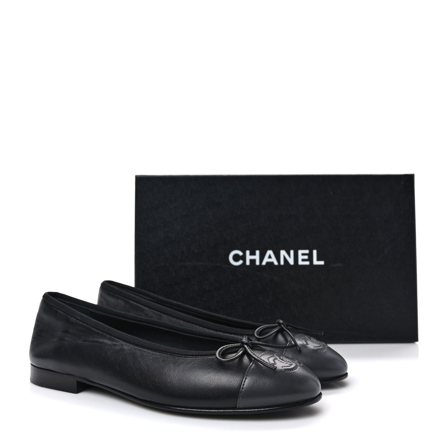 Lambskin Cap Toe CC Ballerina Flats 36.5 Grey Black