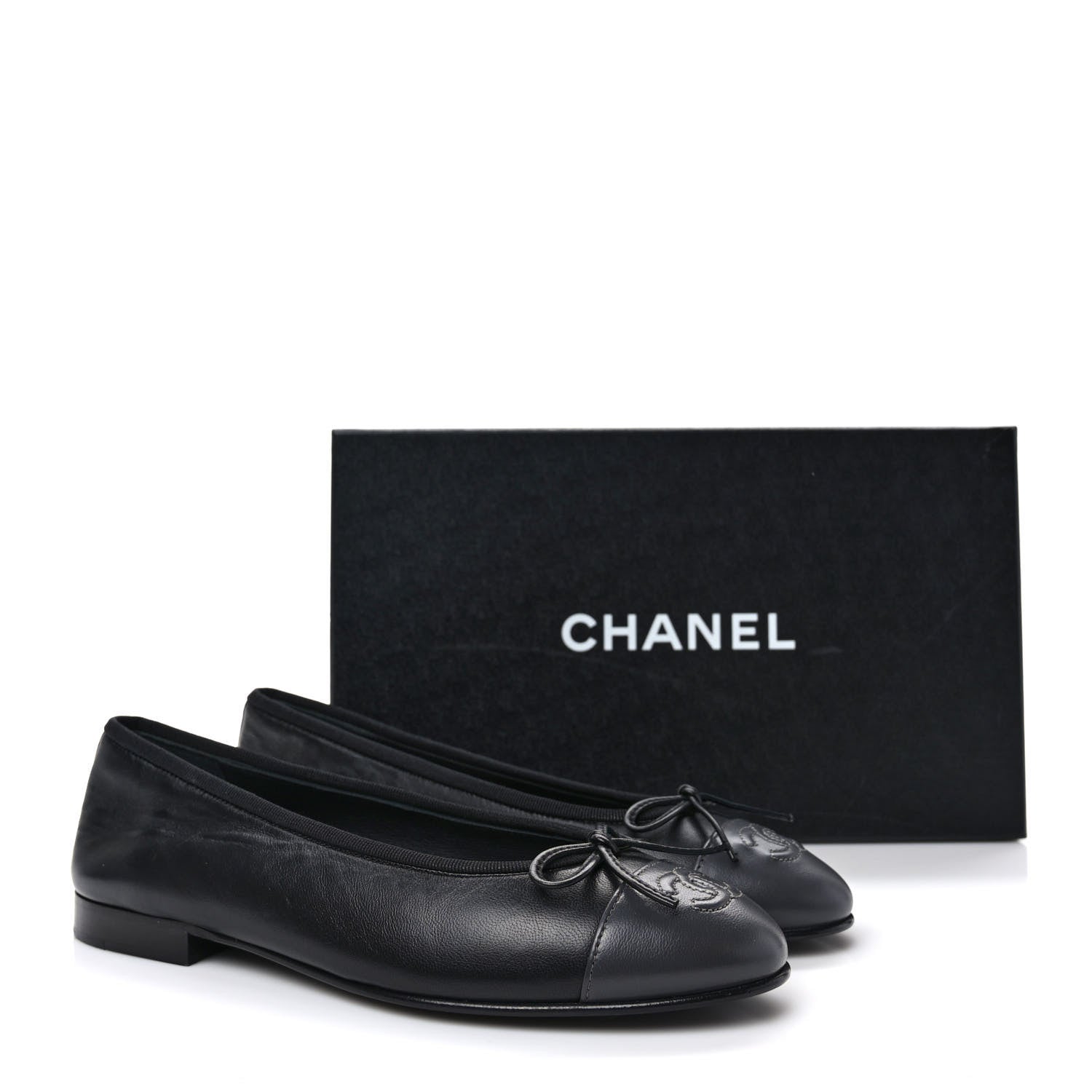 Chanel Lambskin Cap Toe CC Ballerina Flats 36.5 Grey Black 8 of 8