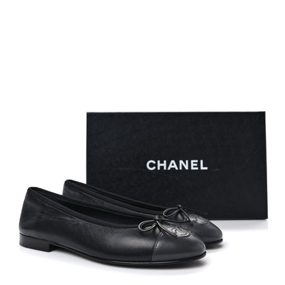 Chanel Lambskin Cap Toe CC Ballerina Flats 36.5 Grey Black 8 of 8