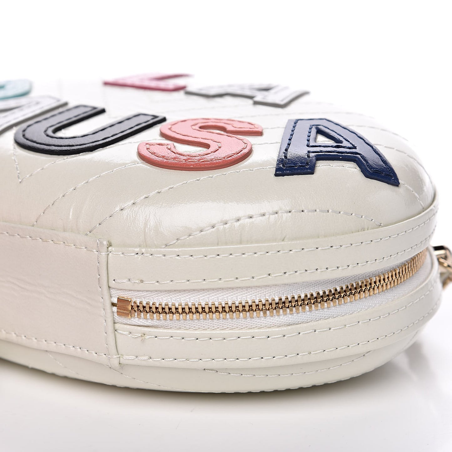 Embroidered Lambskin Chevron Quilted La Pausa Evening Bag White