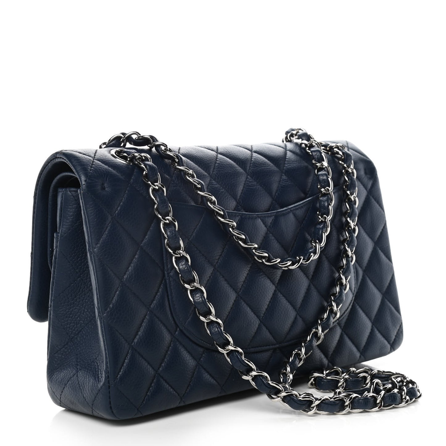 Caviar Quilted Medium Double Flap Navy