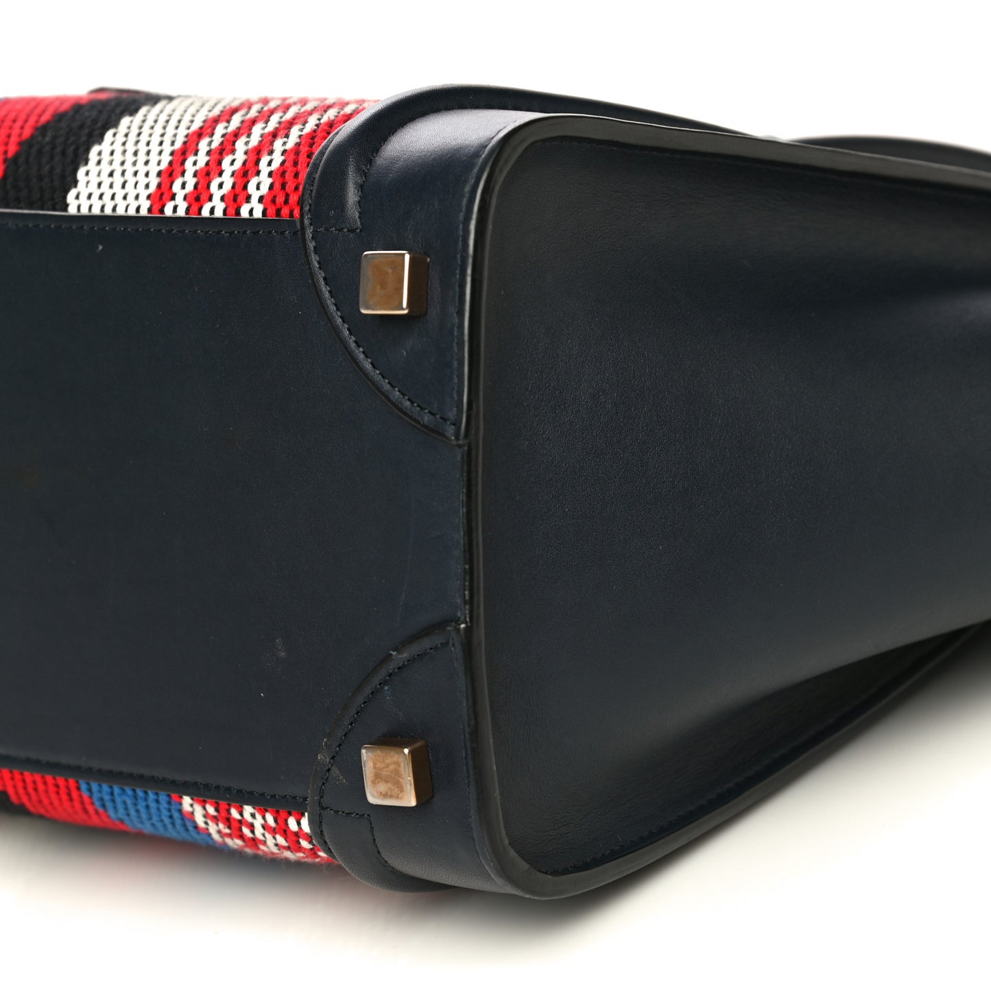 Smooth Calfskin Striped Canvas Micro Luggage Navy Blue