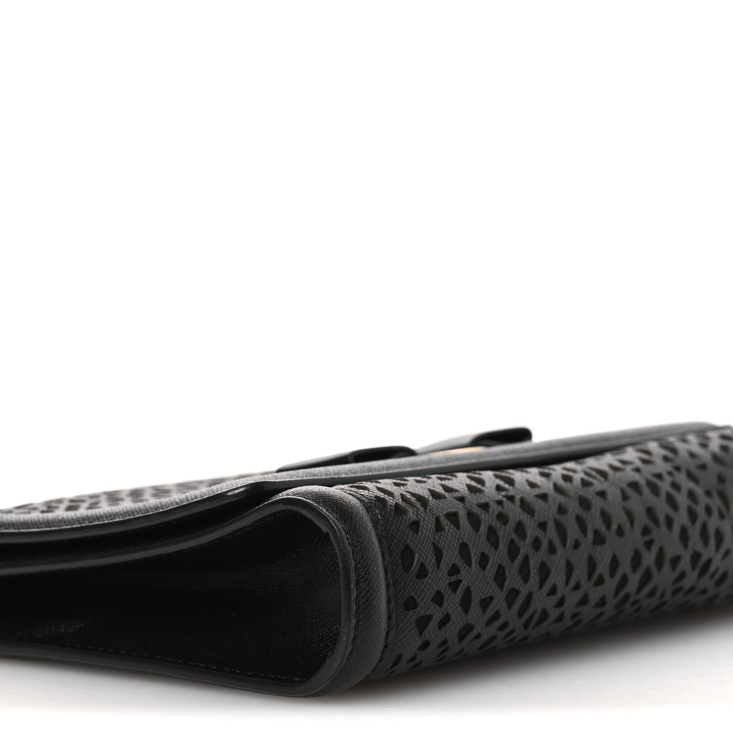 Printed Calfskin Laser Cut Bow Mini Miss Vara Bow Chain Bag Black