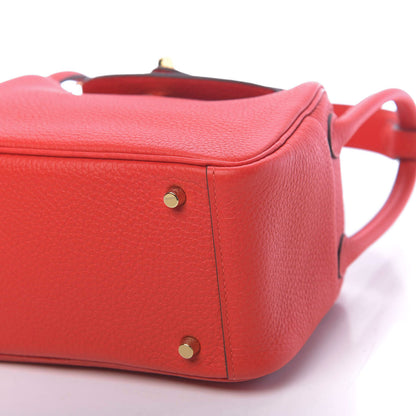 Hermes Taurillon Clemence Mini Lindy 20 Rouge De Coeur 7 of 11