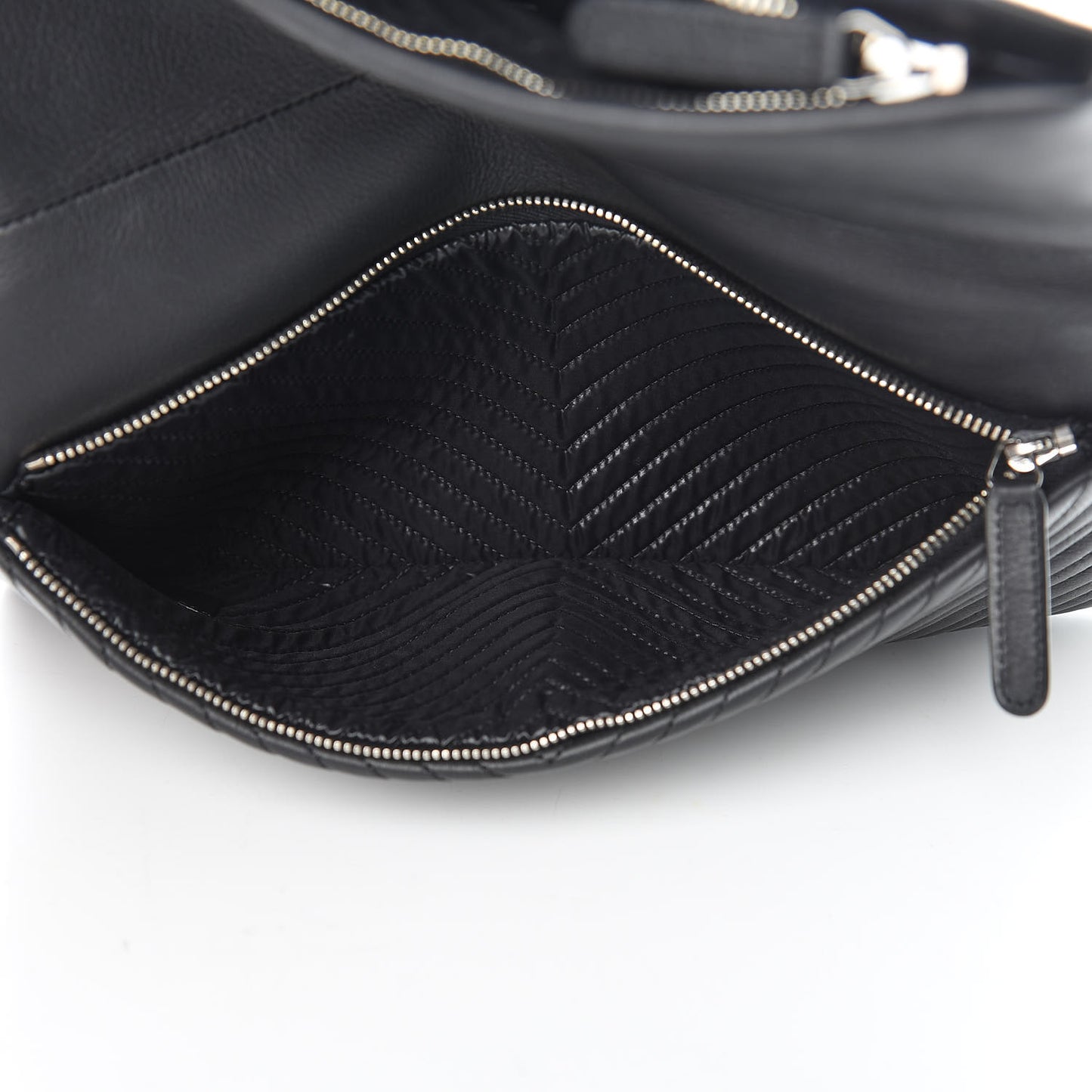 Calfskin Chevron Quilted Beauty CC Boy Clutch Black