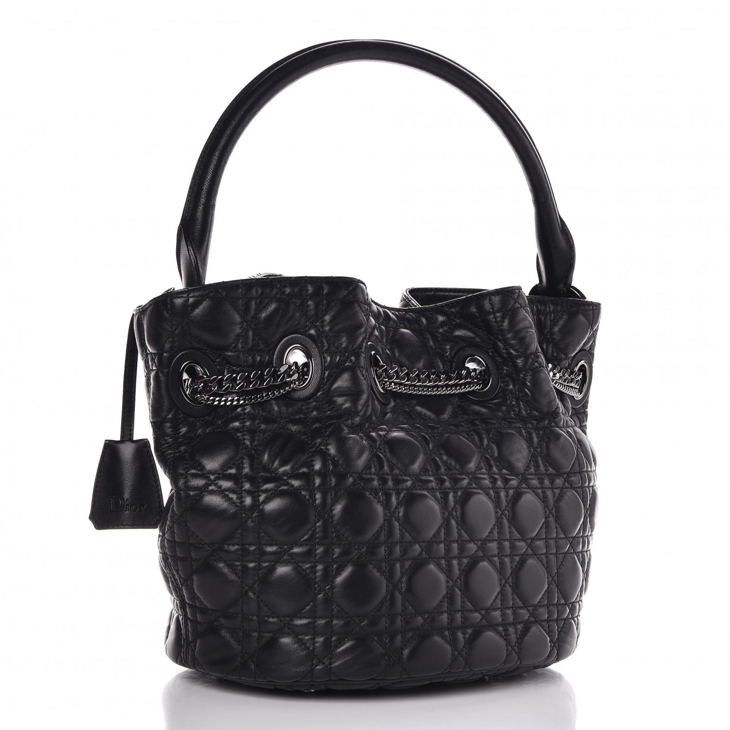 Lambskin Cannage Chri Chri Drawstring Bag Black