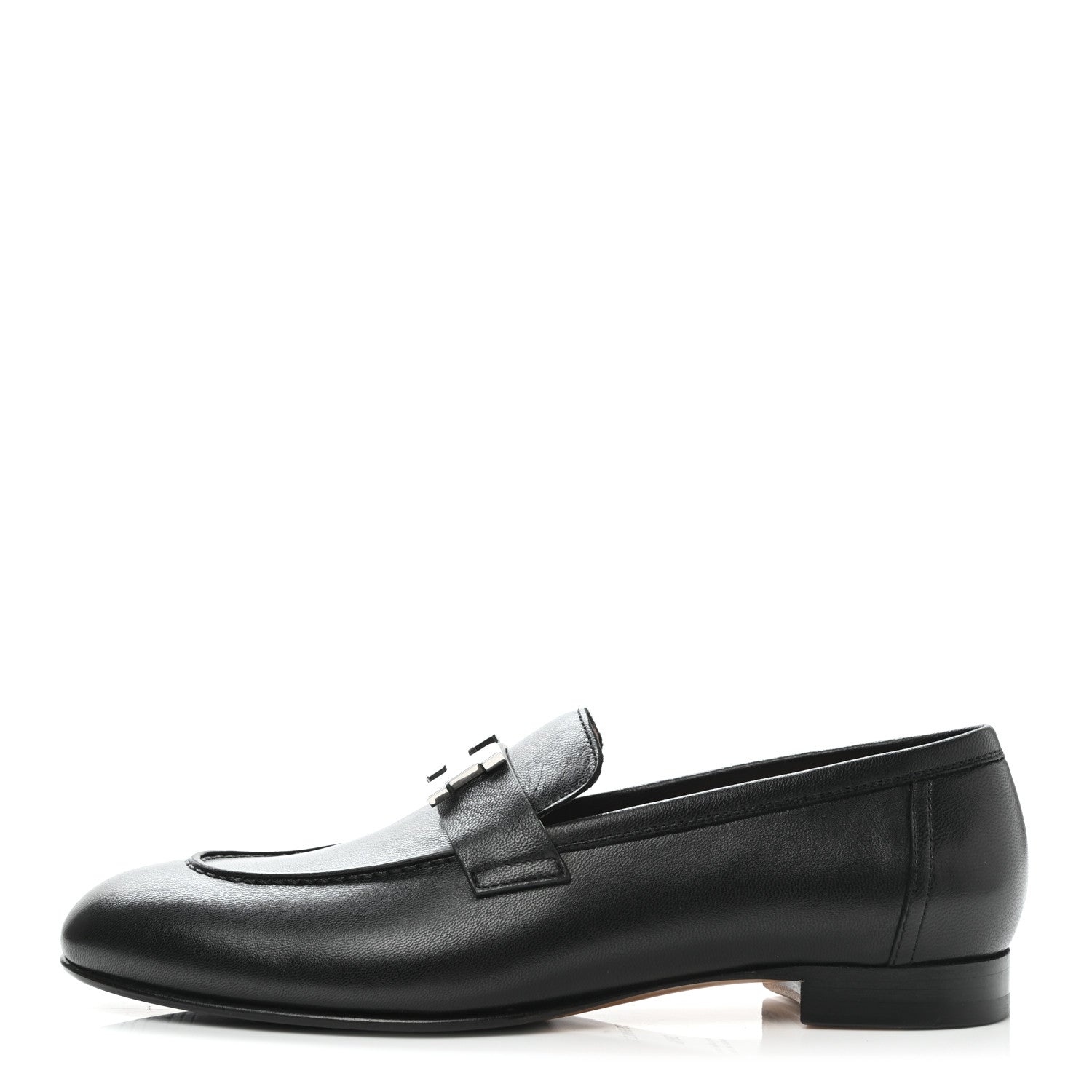 Hermes Goatskin Womens Paris Loafers 38.5 Black 1 of 9