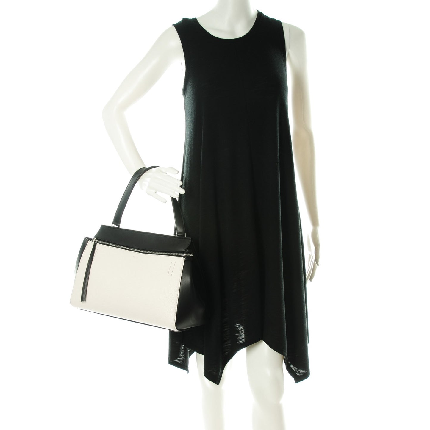 Textured Calfskin Small Bi-Color Edge Shoulder Bag Black Cream