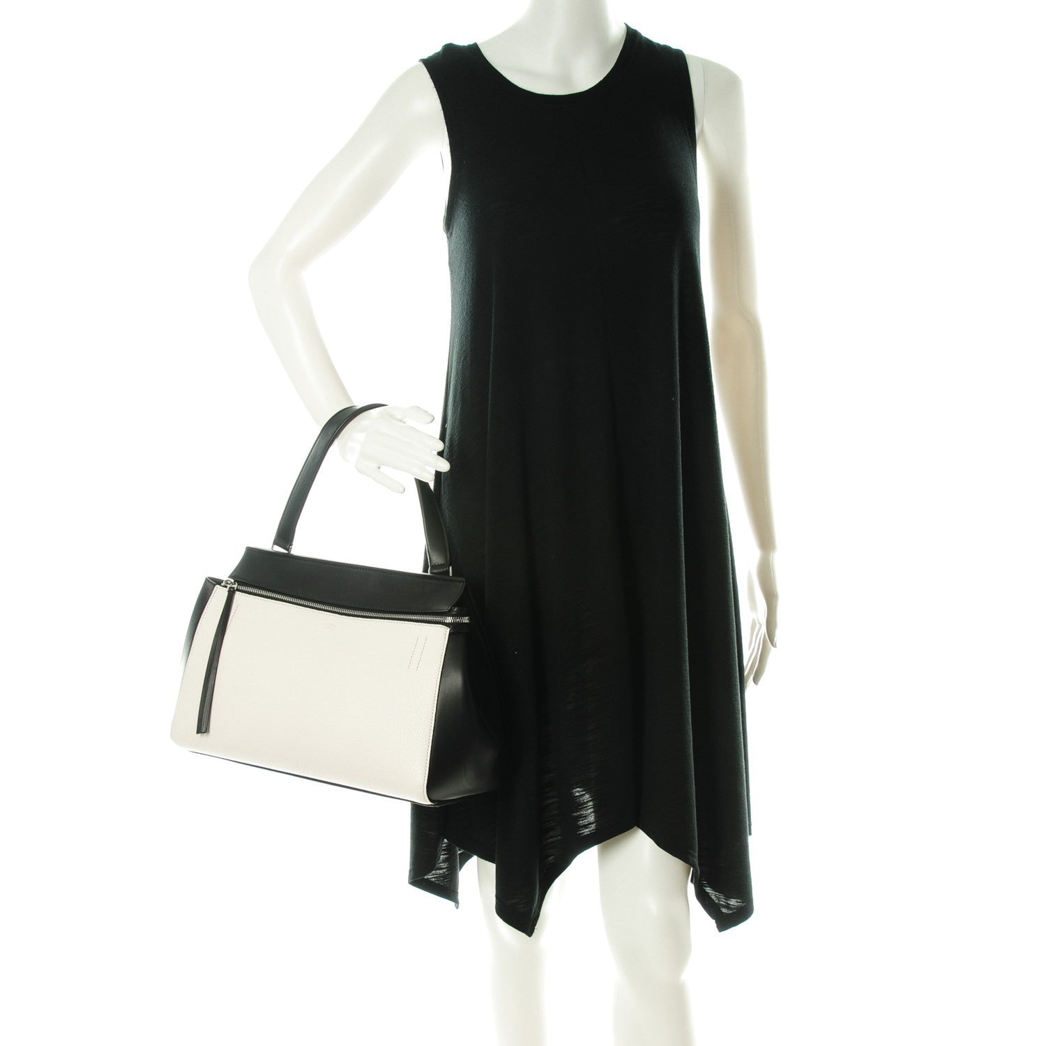 Celine Textured Calfskin Small Bi-Color Edge Shoulder Bag Black Cream 2 of 9
