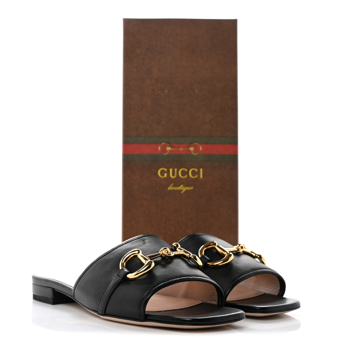 Nappa Horsebit Flat Slide Sandals 38 Black