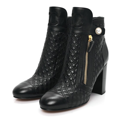 Chanel Lambskin Quilted Pearl CC Cap Toe Short Boots 41 Black 3 of 8