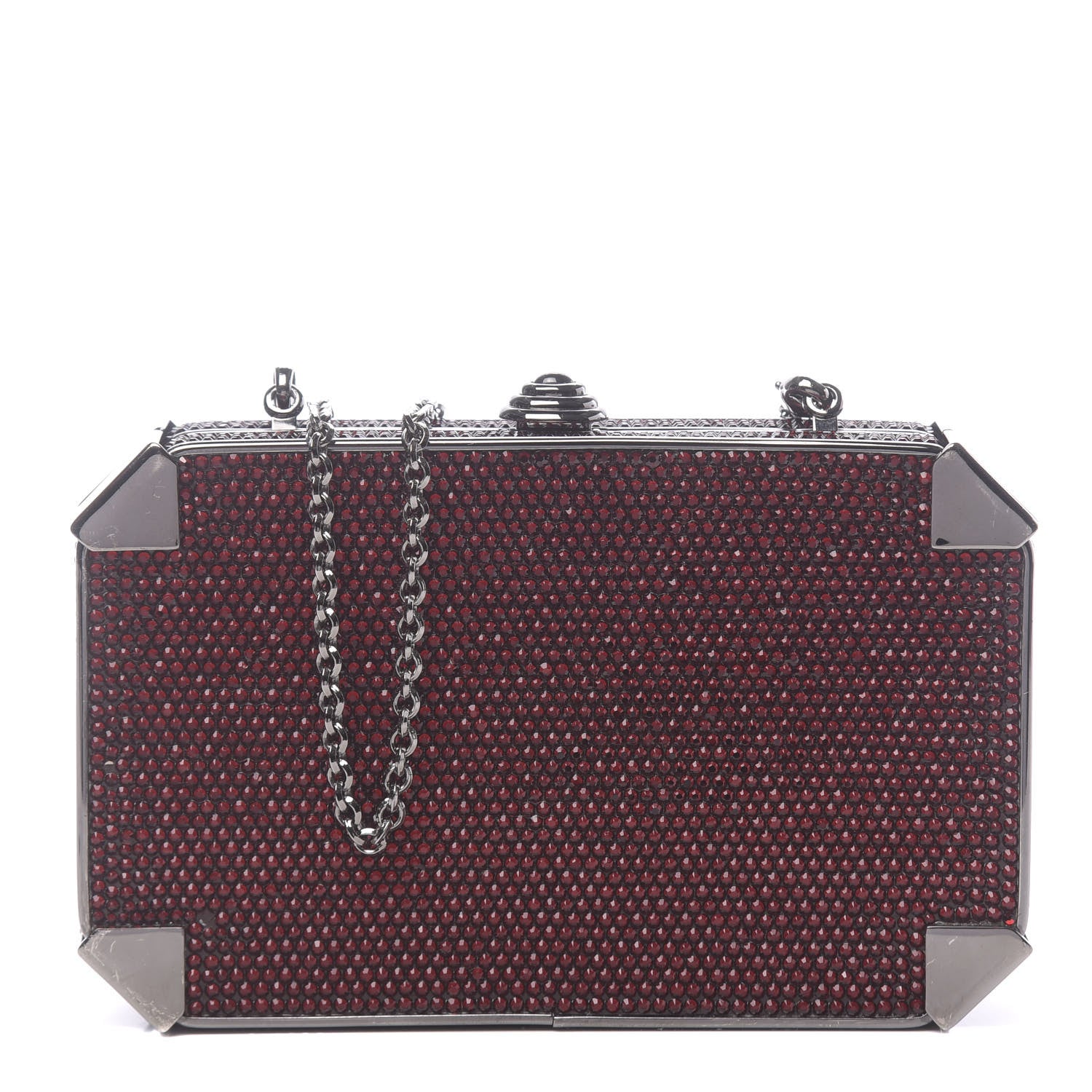 Judith Leiber Crystal Minaudiere Clutch Crimson 1 of 9