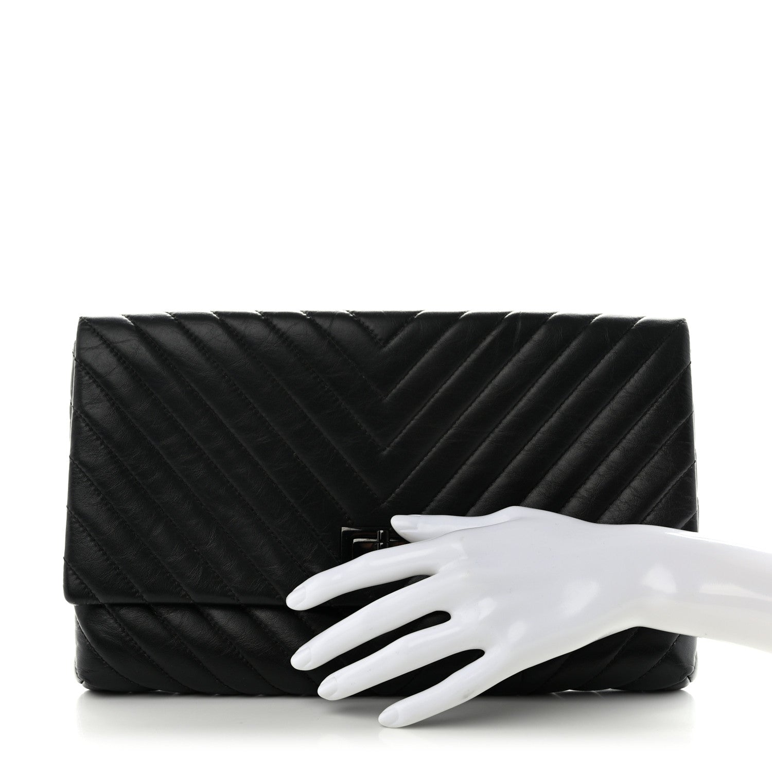 Chanel Aged Calfskin Chevron Quilted Reissue 2.55 Clutch Black 2 of 9