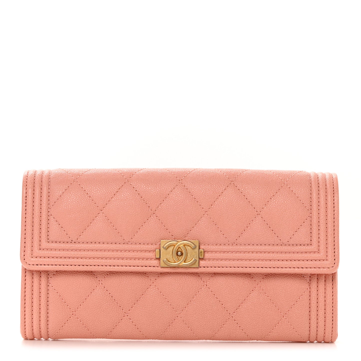 Caviar Quilted Large Boy Gusset Flap Wallet Rose Claire