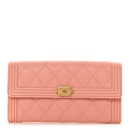 Chanel Caviar Quilted Large Boy Gusset Flap Wallet Rose Claire 1 of 8