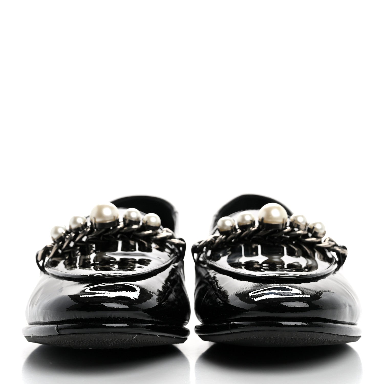 Miu Miu Vernice Soft Pearl Chain Convertible Loafers 39 Black 3 of 11