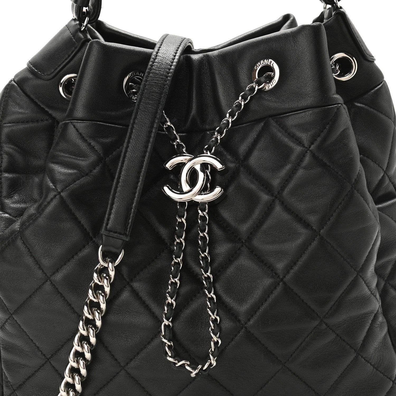 Chanel Lambskin Quilted CC Chain Bucket Drawstring Bag Black 11 of 11