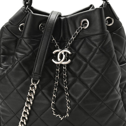 Chanel Lambskin Quilted CC Chain Bucket Drawstring Bag Black 11 of 11