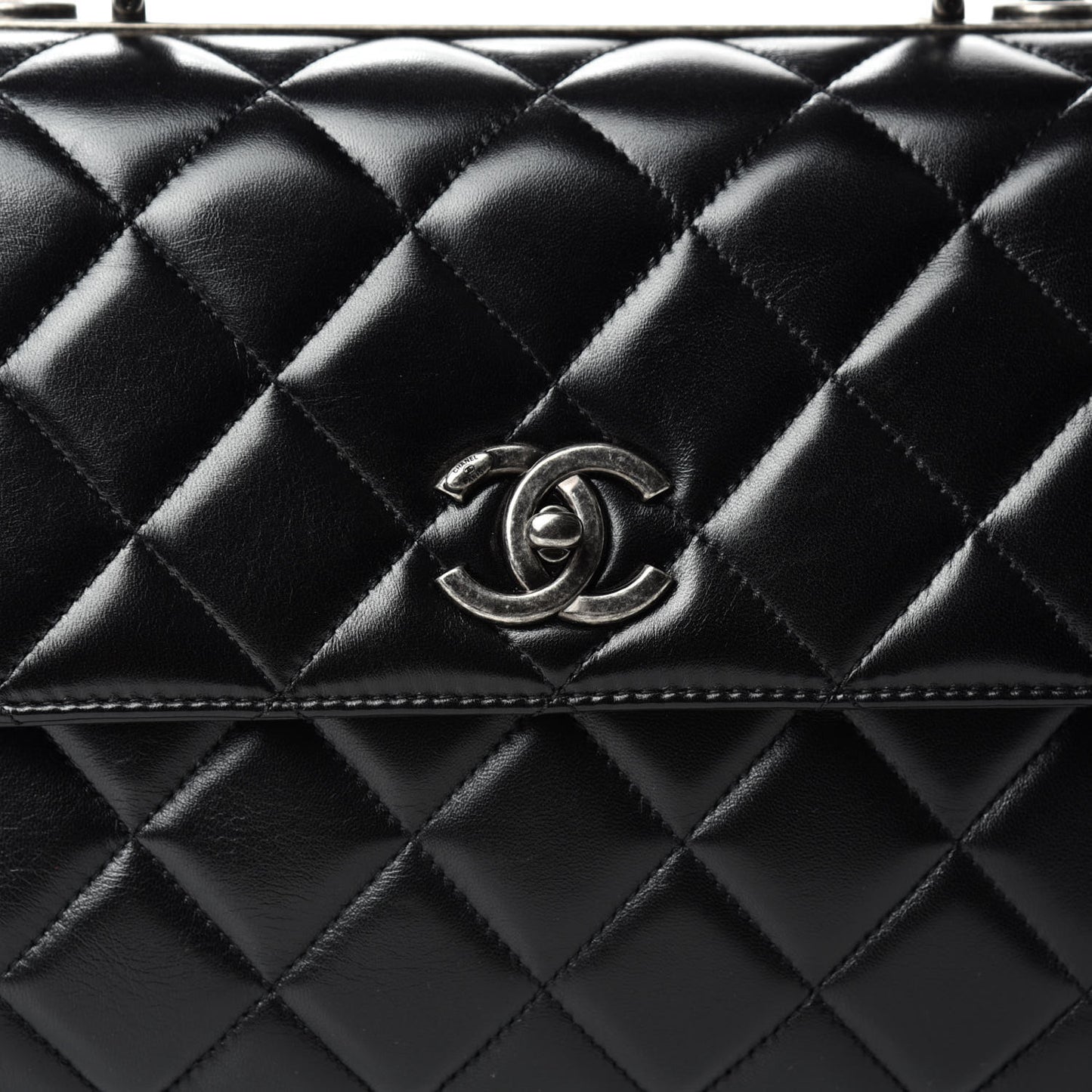 Lambskin Quilted Medium Trendy CC Flap Dual Handle Bag Black