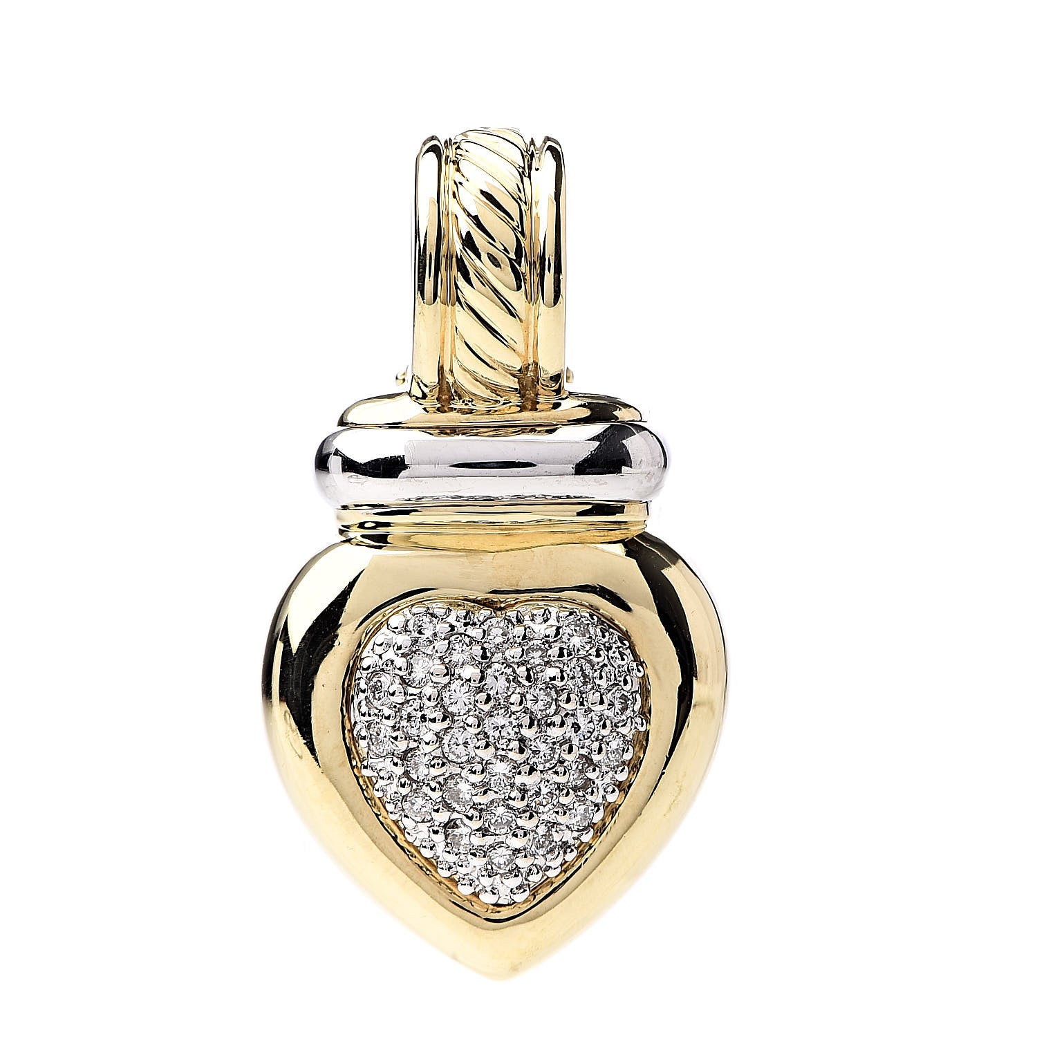 David Yurman 18K Yellow White Gold Diamond Heart Enhancer Pendant 1 of 3