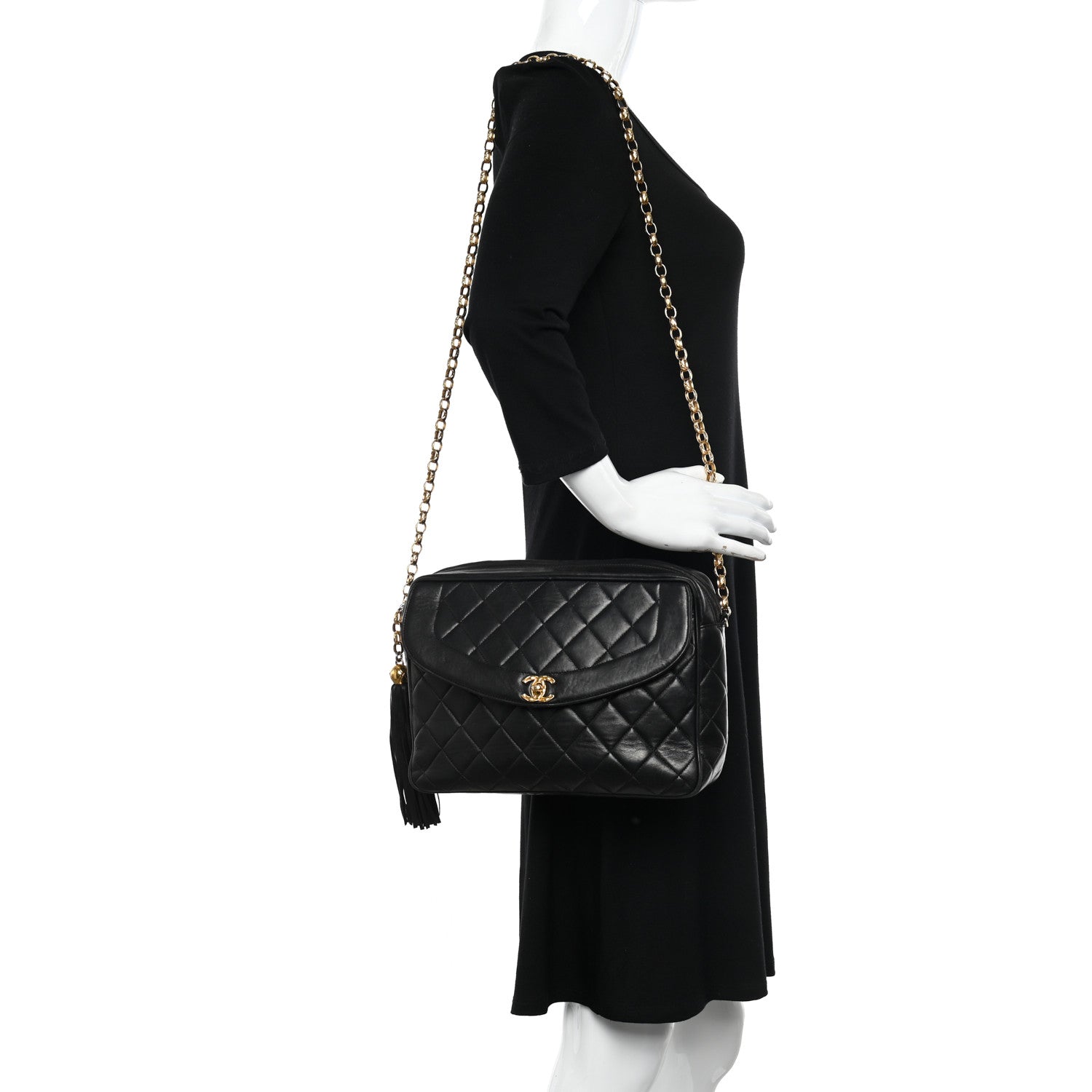Chanel Lambskin Quilted CC Tassel Camera Case Black 2 of 15