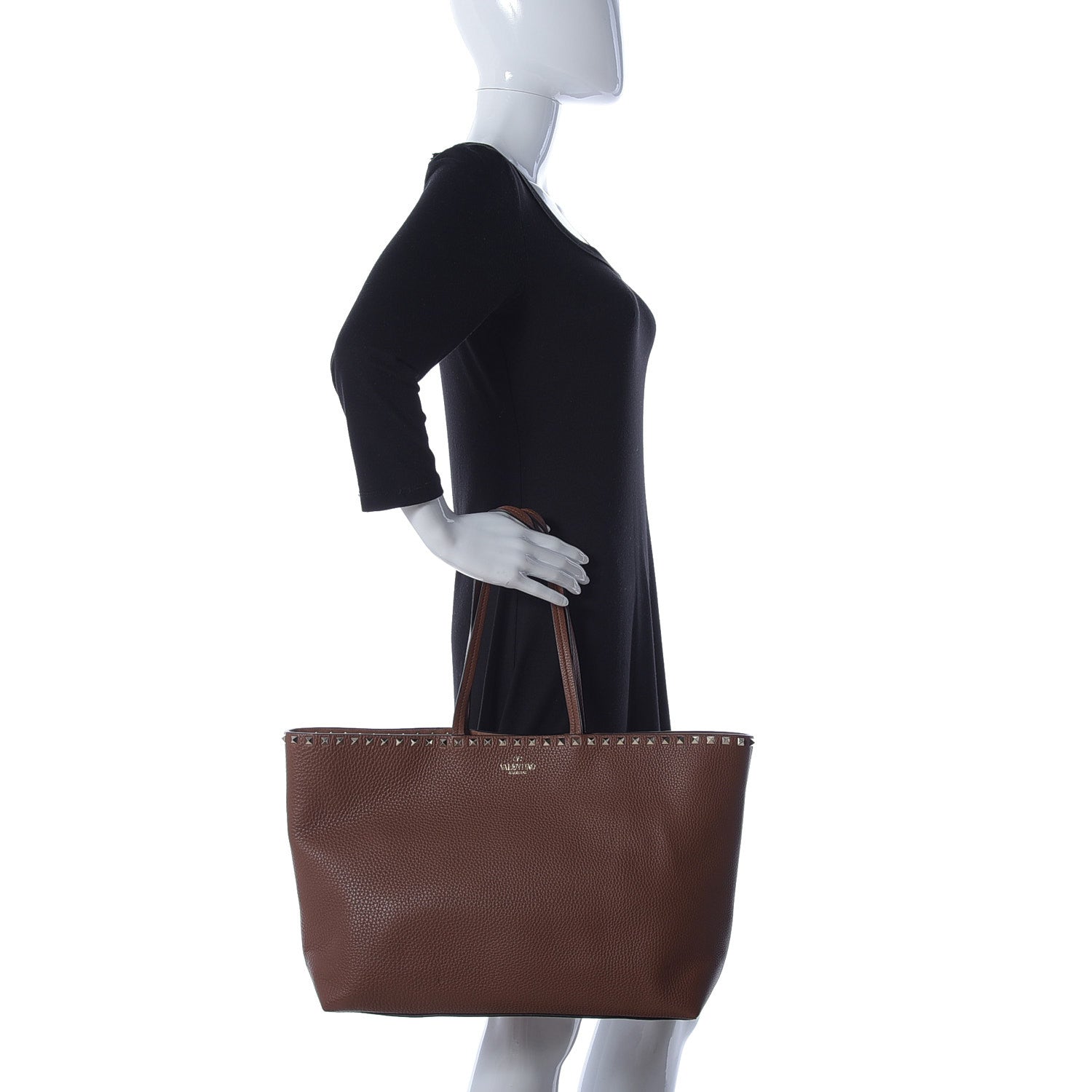 Valentino Garavani Grained Calfskin Rockstud Shoulder Tote Bright Cognac 2 of 8