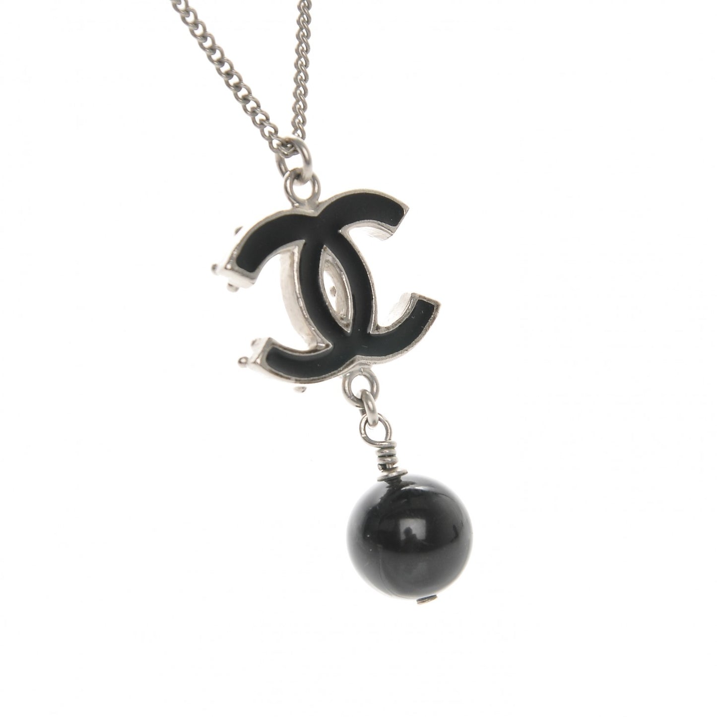 Enamel CC Drop Necklace Ruthenium Black