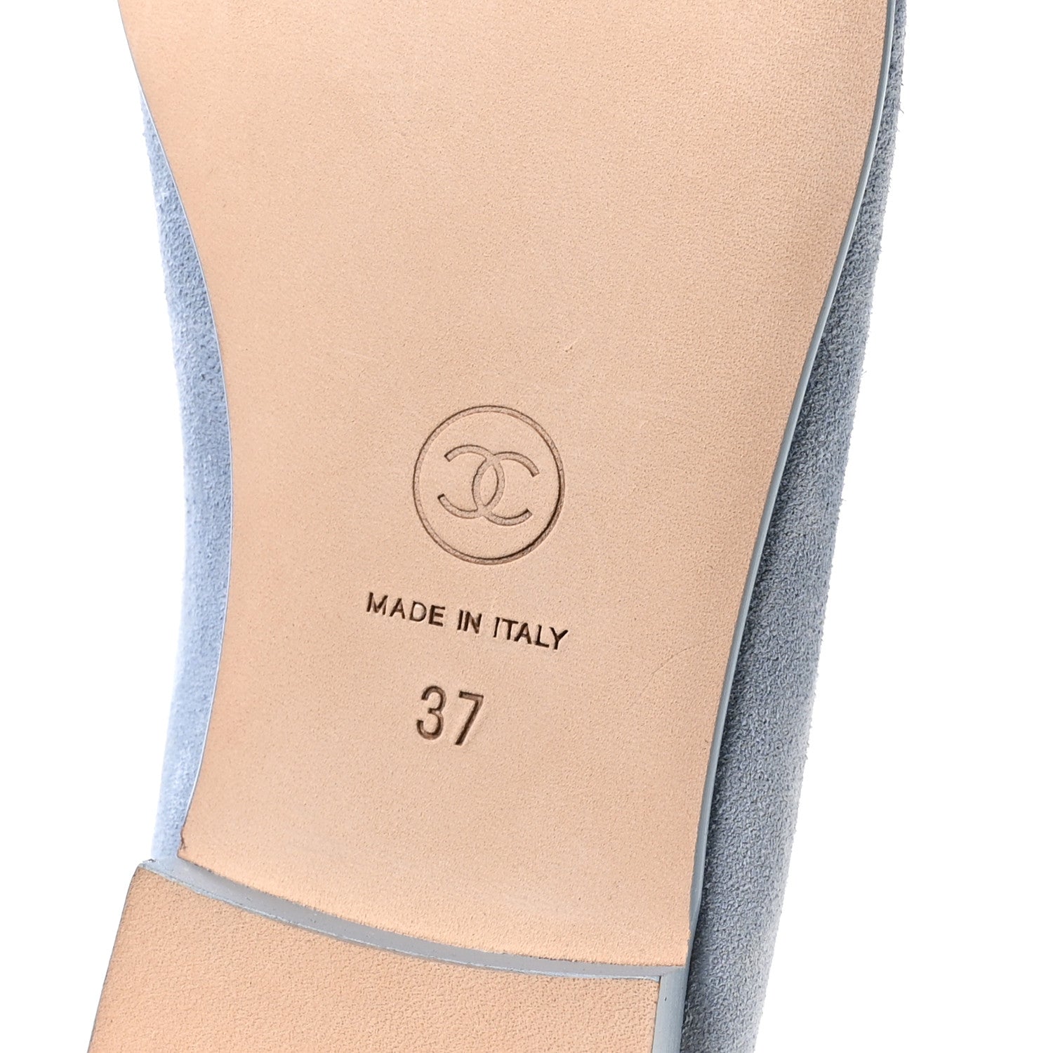 Chanel Suede Calfskin Cap Toe CC Ballerina Flats 37 Light Blue Turquoise 7 of 9