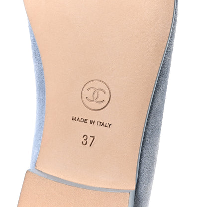 Chanel Suede Calfskin Cap Toe CC Ballerina Flats 37 Light Blue Turquoise 7 of 9