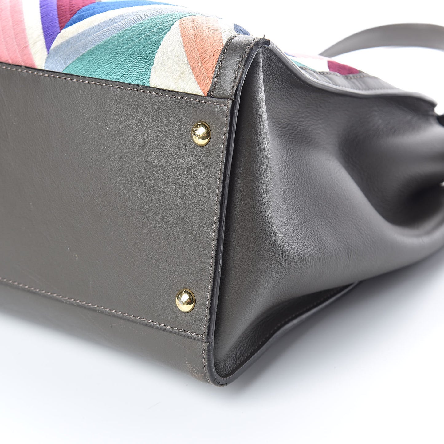 Calfskin Geometric Embroidered Large Peekaboo Iconic Satchel Grey