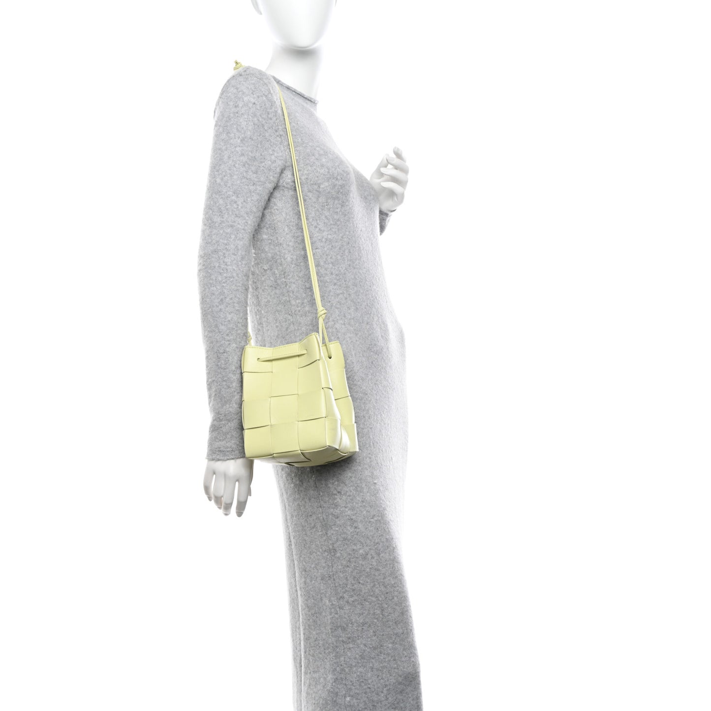 Nappa Maxi Intreccio Small Cassette Bucket Bag Lemon Washed