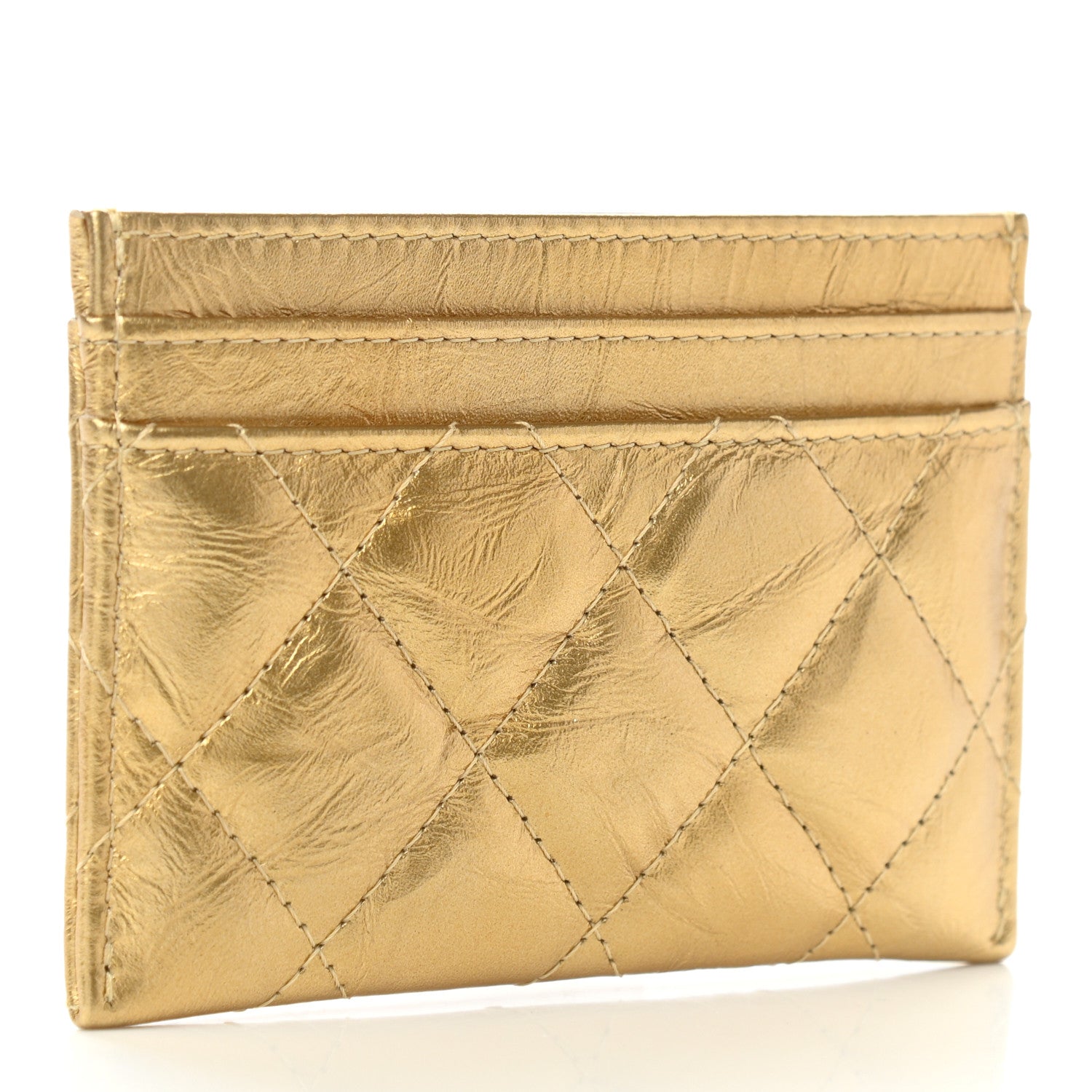 Chanel Aged Metallic Calfskin Pearl CC Quilted Card Holder Gold 3 of 9