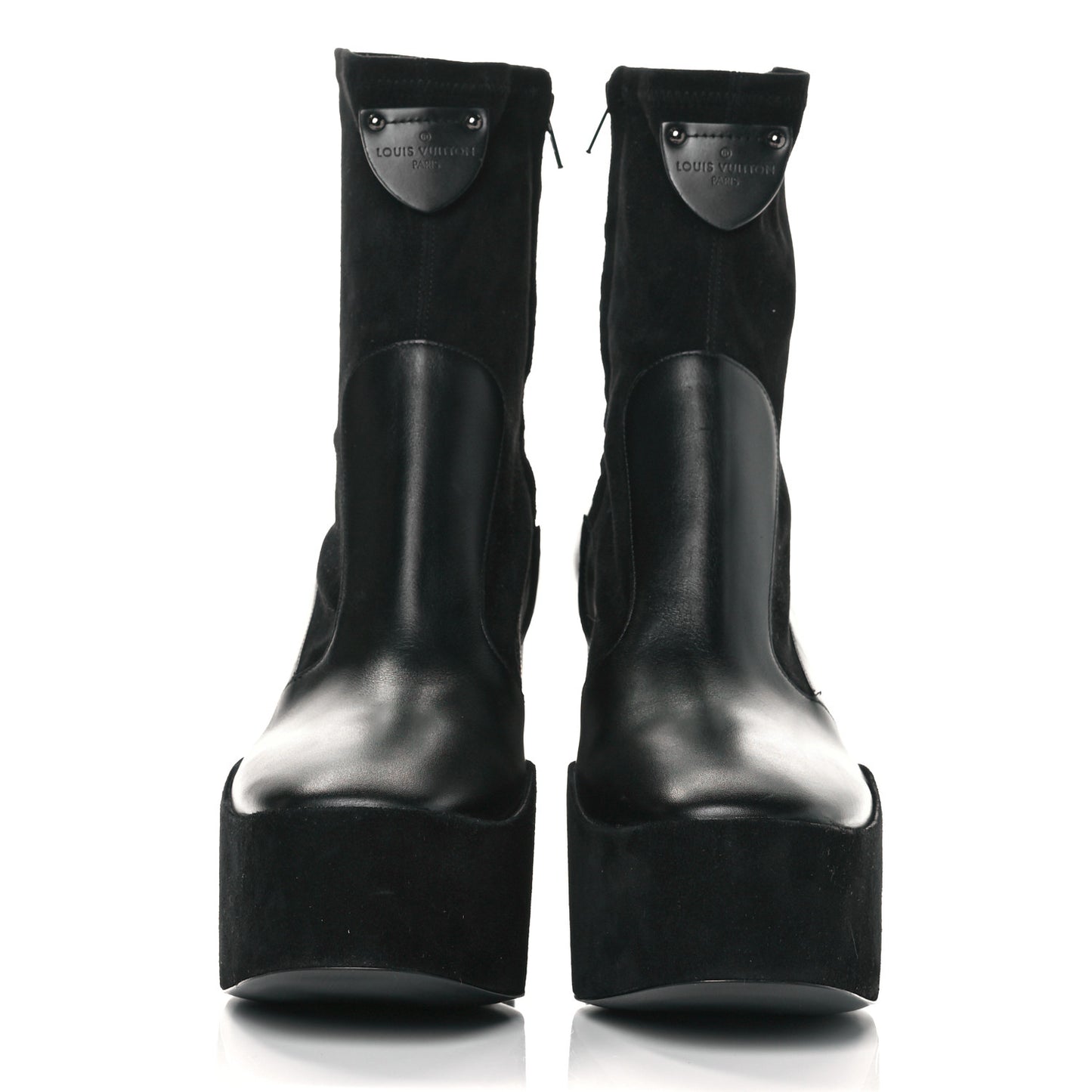Suede Calfskin Monogram Podium Platform Ankle Boots 39 Black