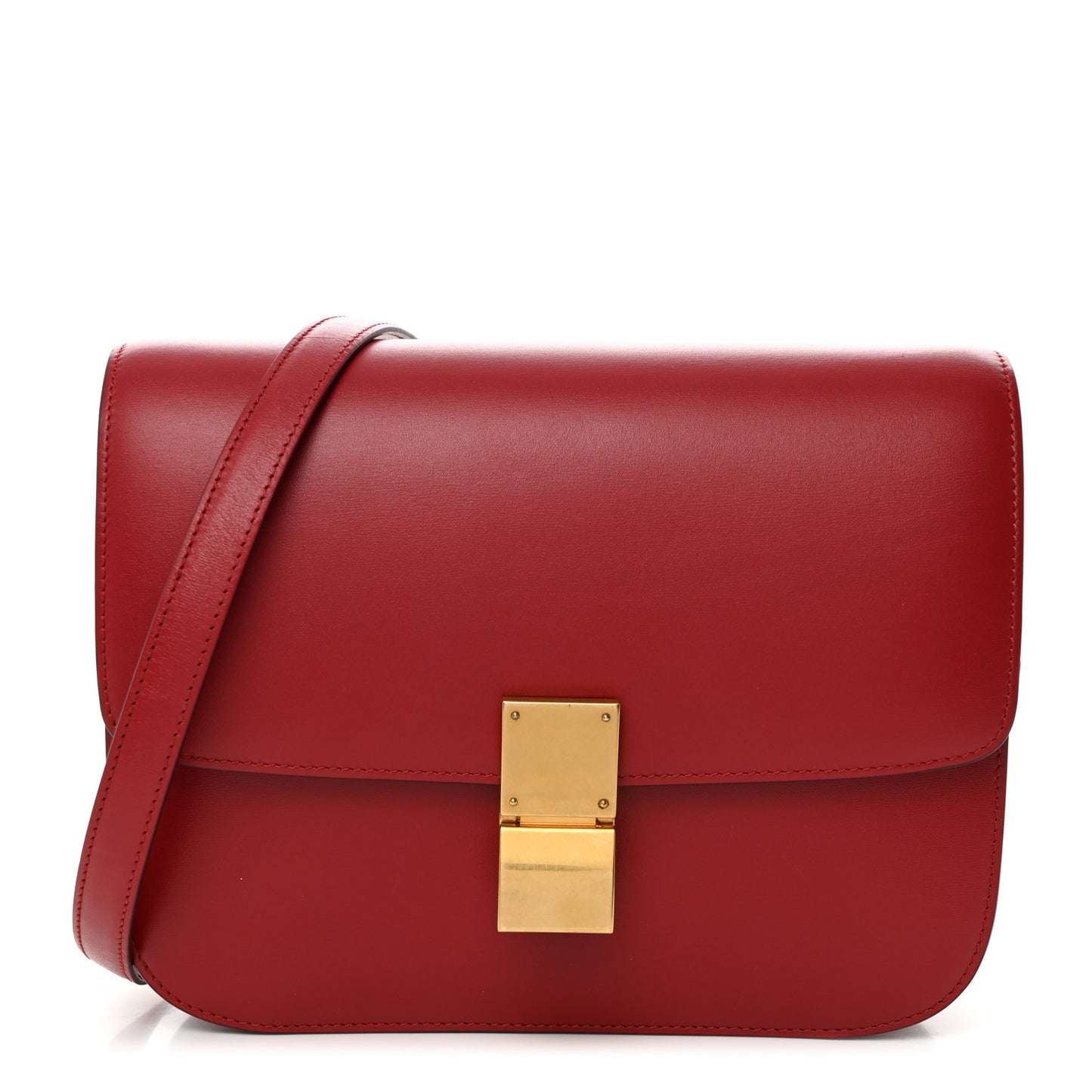 Box Calfskin Medium Classic Box Flap Bag Red