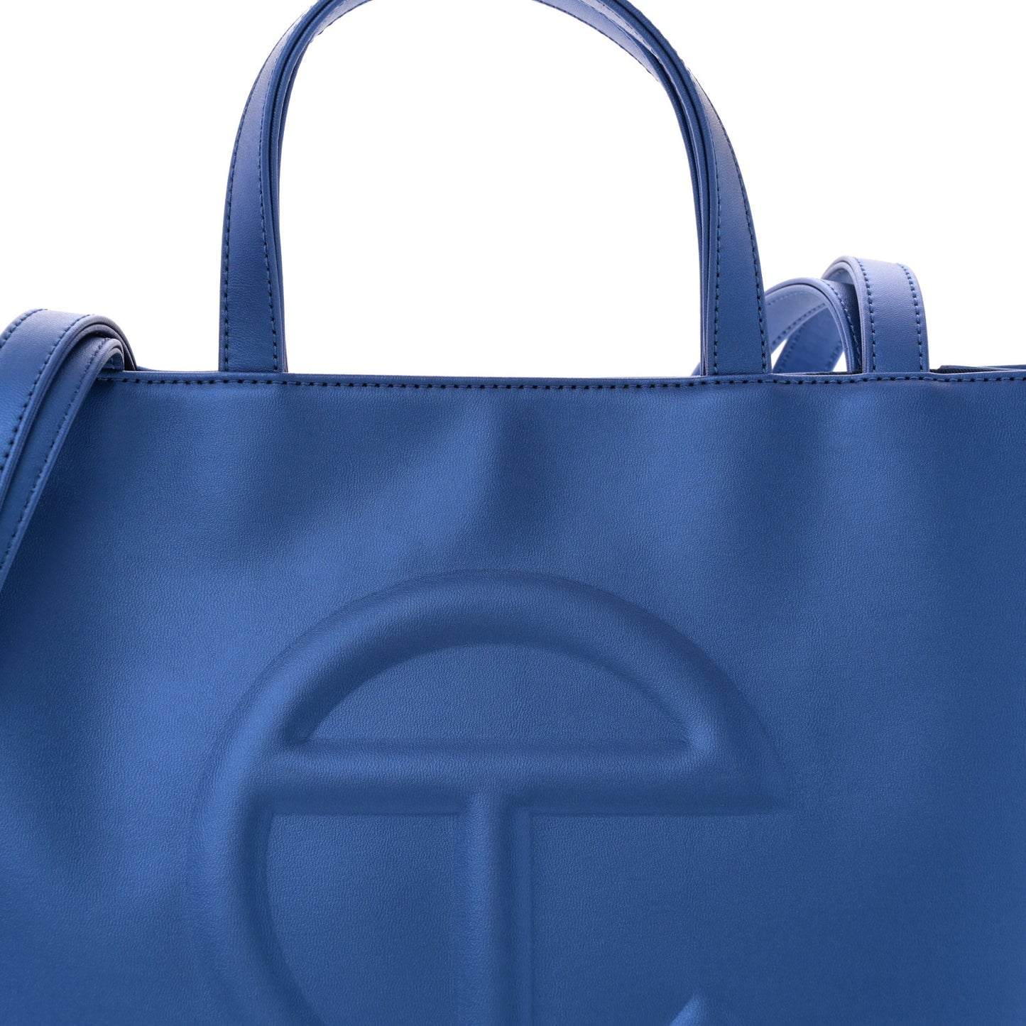 Metallic Vegan Leather Medium Shopping Bag Cobalt