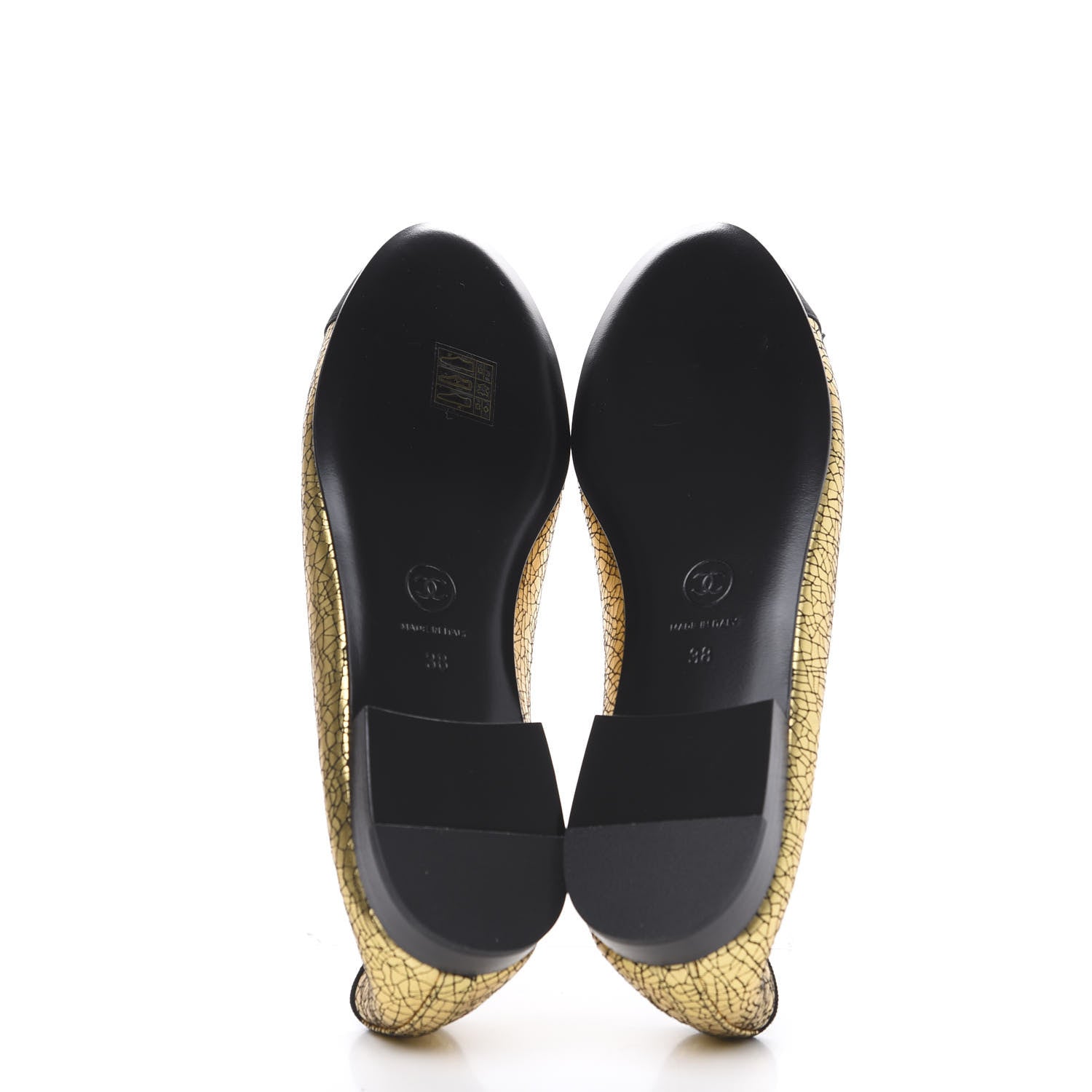 Chanel Metallic Calfskin Cap Toe CC Ballerina Flats 38 Gold 5 of 9