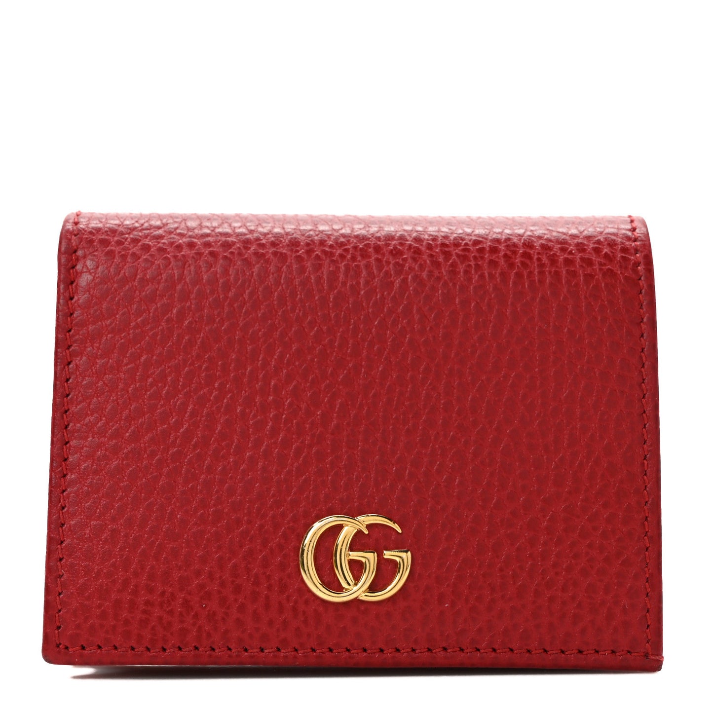 Pebbled Calfskin GG Marmont Card Case Hibiscus Red