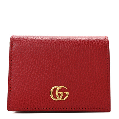 Gucci Pebbled Calfskin GG Marmont Card Case Hibiscus Red 1 of 9