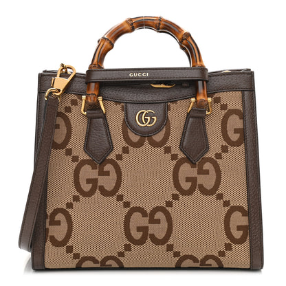 Gucci Monogram Jumbo GG Textured Dollar Calfskin Small Diana Tote Bag Camel Ebony New Acero 1 of 12